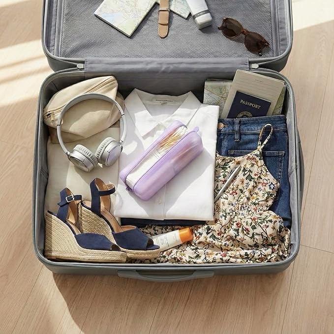 Cotton Pad Swab Travel Case – 2-in-1 Portable Waterproof Qtips Dispenser for Cotton Square Pad & Qtip, Floss, Bobbi Pin, Nail Kit, Hair Accessories Organizer TSA Compliance – VISFRESH (Purple)