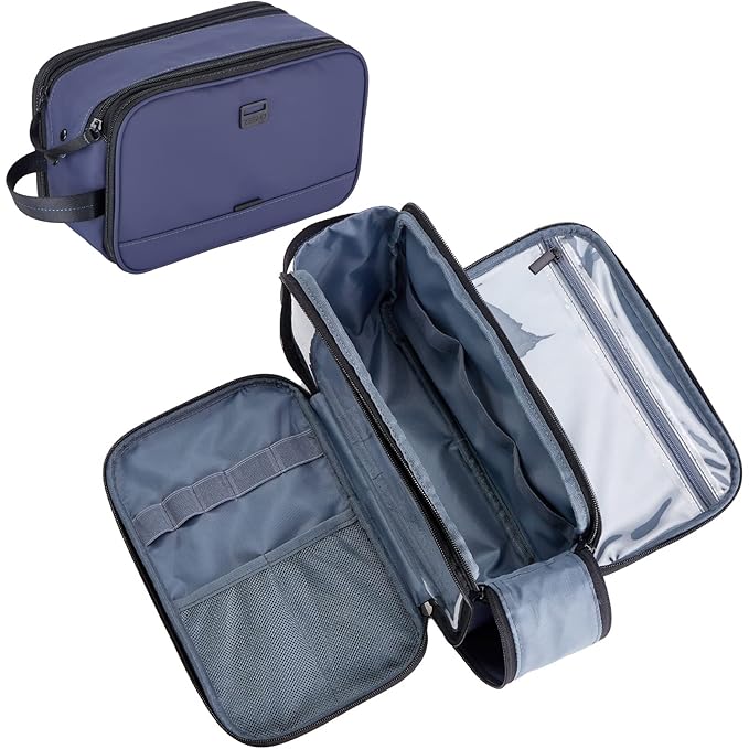 ZEEMO Travel Toiletry Bag for Men, Medium Water-Resistant Double-Sided Full-Open Dopp Kit, Versatile Organizer for Shower and Hygiene Accessories, Bathroom Essentials, Cosmetics, Blue