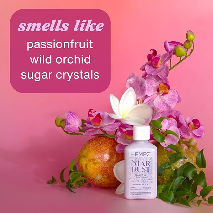 Hempz NEW Mini Star Dust Body Lotion, Iridescent Glow Shimmer, Passionfruit and Wild Orchid, Hydrating and Nourishing Moisturizer, 2.25 fl.oz.