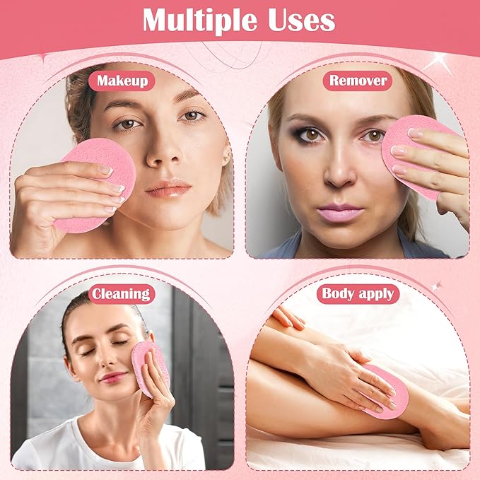 X-Large 120 Pcs Facial Sponge Compressed, Luxiv 4.5x3.4 Large Face Cleansing Sponges for Estheticians Compressed Makeup Remover Sponge Oval Wash Face Sponges for Women Exfoliating (Pink)