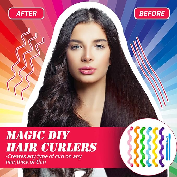30 Pieces Heatless Waves Curlers Spiral Curls Styling Kit No Heat Hair Waver Spiral Curlers Rollers with 2 Pieces Styling Hooks for Most Hairstyles (25 cm)