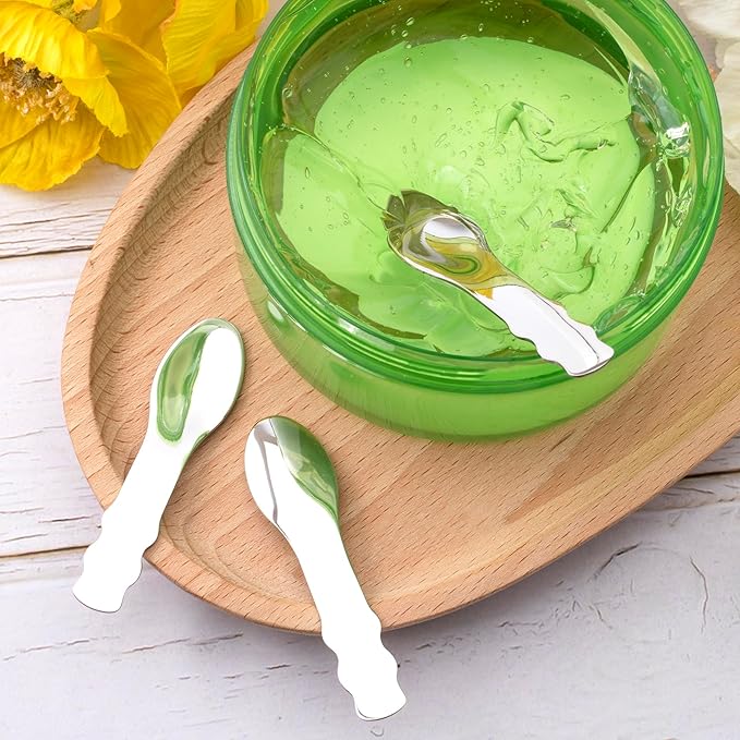 3pcs Mini Stainless Steel Makeup Spatula, Reusable Cosmetic Cream Spatulas Spoon, Skincare Scoop Applicator Facial Massage Beauty Tools for Mixing and Sampling Face Eye Cream- Silver