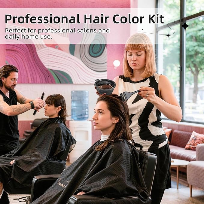 ROOHUA 8 Pcs Hair Coloring Kit - Professional Hair Dye Tools for Home Salon Use with Bowl, Brush, Comb, Clips, Gloves & Shower Cap - Reusable Supplies (8, Black)