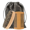 Beard Brush and Comb Set for Men Boar Bristle Beard Brush, Wooden Comb & Travel Pouch White Elephant Gifts, Christmas Stocking Stuffers for Husband Dad Boyfriend Portable Beard Grooming Kit