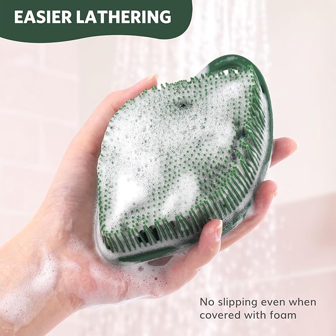 Sndyi Silicone Body Scrubber, Leaf-Shaped Shower Brush for Gentle Cleanse & Exfoliation, Soft Silicone Loofah Body Brush for Sensitive Skin, Romantic Gift for Her/Him, Evergreen