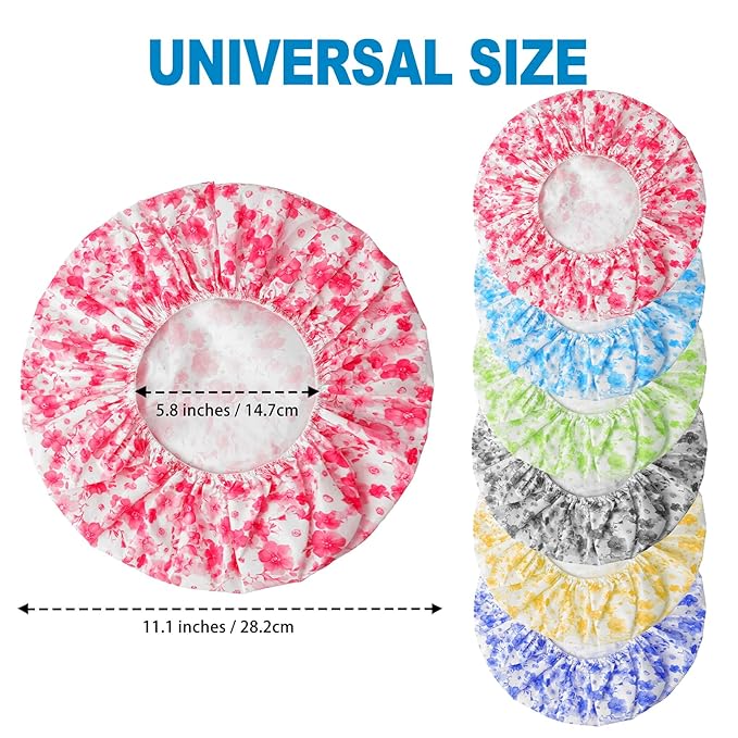 6 PCS Shower Caps for Women, Double Side Waterproof Shower Cap, Reusable Elastic Bath Caps for Shower, EVA Bathing Shower Caps, Bath Hair Caps - Plum Blossom