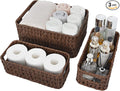 GRANNY SAYS Storage Baskets for Shelves, Waterproof Basket Set for Organizing, Toilet Wicker Basket Tank Topper, Wicker Baskets with Handles, Dark Brown, 3-Pack