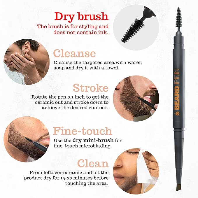 Beard Pen Filler for Men - Barber Styling Grooming Pencil - Waterproof, Sweat Proof, Long Lasting Solution with Natural Finish - Cover Beard and Scalp Patches in Seconds - Medium Brown 2 Pack