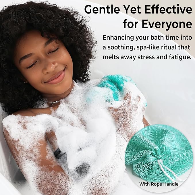 Authentic African Net Sponge 2 Pieces - Back Scrubber for Body - Seawave & Lilac Exfoliating Washcloth with Knots for Shower - Shower Exfoliator for Women Self Care Body Loofah Bath Essentials