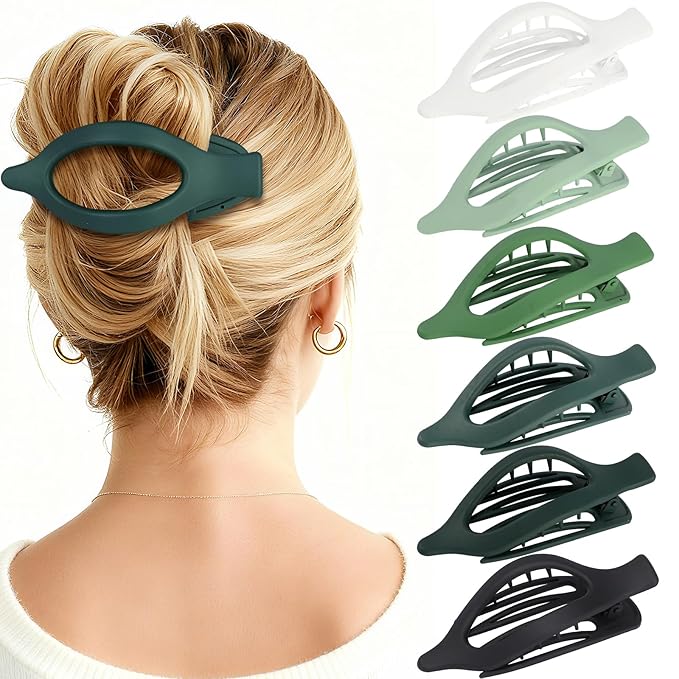 Flat Hair Clips for Women - 6 PCS French Flat Claw Clips Medium Hair Clips for Girls Large Hair Claw Clips for Thick or Thin Hair Strong Hold No Slip Hair Accessories for women (Green)