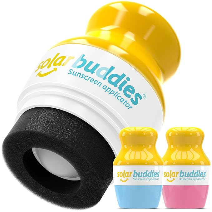 Solar Buddies Sunscreen Applicator - Blue & Pink Duo - BPA-Free Refillable Roll on Sponge Sunscreen, Suncream & Lotion Applicator For Kids, Adults & Families - Holds 3.4fl oz, Perfect Size for Travel