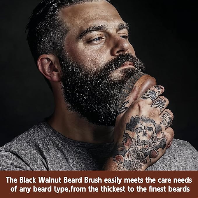 BRUSHZOO Beard Brush, Black Walnut Beard Brush for Men Facial Hair Styling, 100% Boar Bristle Brush for Soften Beard Reduce Beard-Itch