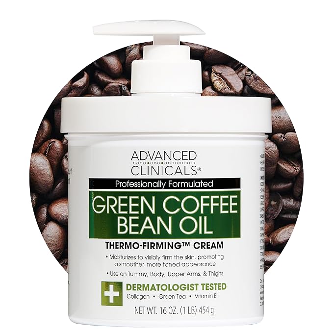 Advanced Clinicals Green Coffee Bean Thermo - Firming Body Lotion | Caffeine Infused Collagen Cream Moisturizer & Body Cream For Women, Stomach, Legs, & To Improve Look Of Textured Crepey Skin, 16 Oz