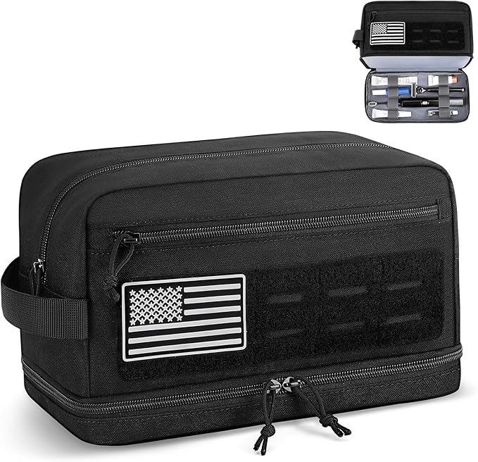 ETRONIK Tactical Toiletry Bag for Men, Travel Hygiene Bag with Double-layer, Hanging Toiletry Bag Water-Resistant Shaving Dopp Kit with EDC Molle Pouches, Bathroom Shower Makeup Bag Women, Black, L