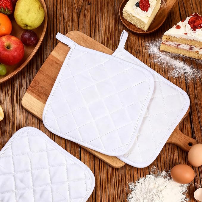 Uiifan 30 Pieces Cotton Pot Holders for Kitchen Washable Heat Resistant Potholders Oven Hot Pads for Cooking and Baking, 7.87 x 7.87 x 0.2 Inch (White)