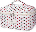 Large Makeup Bag, Cute Cosmetic Bag for Women Girls, Floral Coquette Aesthetic Toiletry Bag, Travel Make Up Organizer Bag (Strawberry)
