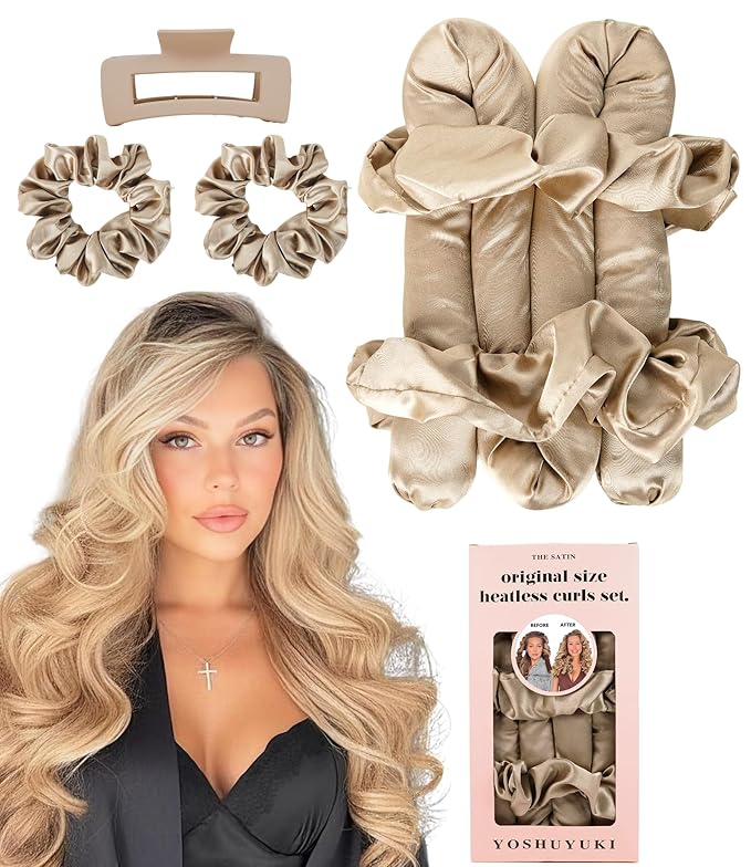 Heatless Curls Overnight Hair Curler to Sleep In Soft Jumbo Hair Rollers for Long Hair Blowout Look No Heat Overnight Curls, Satin Large Flexi Rods for Big Curl Heatless Curling Rod Set with Clip