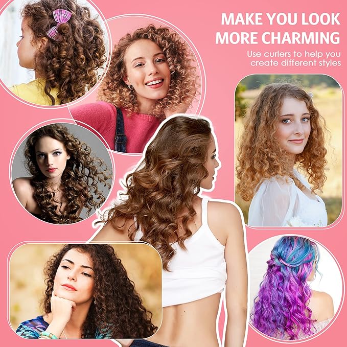 Tigeen 96 Pieces Flexible Curling Rods 9.45 Inch Soft Twist Foam Hair Curling Rollers No Heat Hair Rods Rollers with 2 Pieces Rat Tail Comb Steel Pintail Comb for Women (Multi Size,Multi Color)