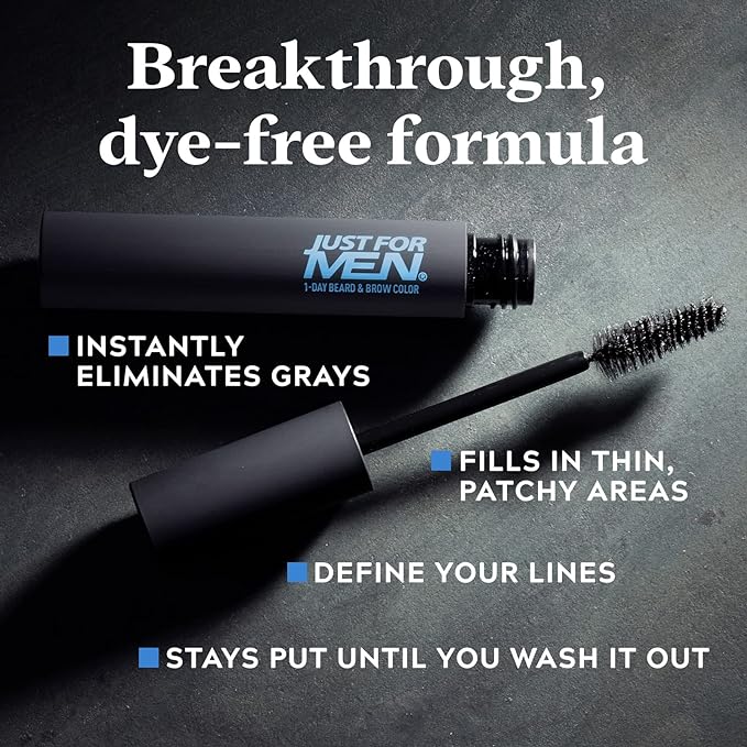 Just for Men 1-Day Beard & Brow Color, Temporary Color for Beard and Eyebrows, For a Fuller, Well-Defined Look, Up to 30 Applications, Medium Brown (Pack of 2)