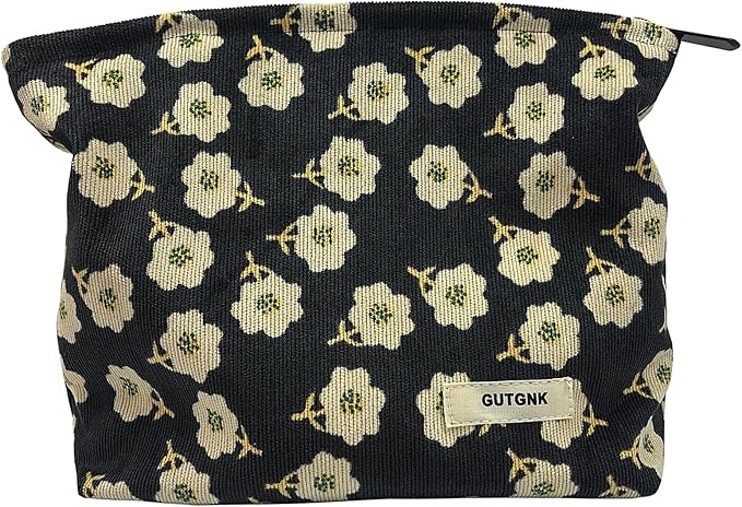 GUTGNK Corduroy Ladies Cosmetic Bag, Large Capacity Canvas Cosmetic Bag Travel Toiletry Bag Accessories Organizer, Black Plum