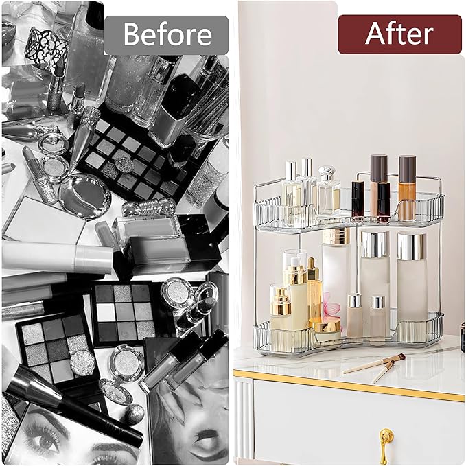 Corner Bathroom Counter Organizer Bathroom Countertop Shelf Makeup Organizer for Vanity Perfume Tray for Corner Storage (2 Tiers, Grey)