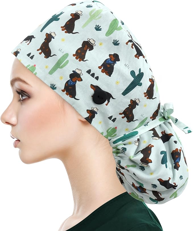 QBA Adjustable Working Cap with Button, Satin-Lined Hat, Cotton Working Hat Sweatband, Elastic Tie Back Hats Unisex