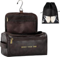 Flycalf Mens Toiletry Travel Bag Customized Mens Leather Toiletries Grooming Bag for Men Shaving Bag Hanging Water Resistant Organizer (Coffee)