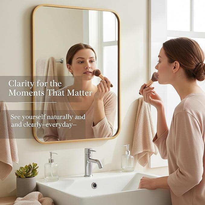 2-Pack 22x30 Inch Matte Gold Bathroom Vanity Mirrors | Flush Mount Deep Set Metal Wall Mirror for Over Sink | HD Shatterproof Glass, Rustproof