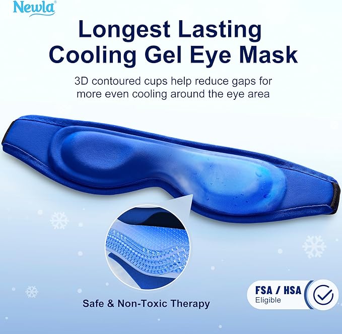 Cooling Gel Eye Mask, Contoured Cold Compress for Eyes, Reusable Cold Eye Mask for Puffy Eyes, Tired Eyes & Eye Strain, Fsa Eligible Items HSA for Eye Care Self Care, Ice Gel, Adjustable Strap (Blue)