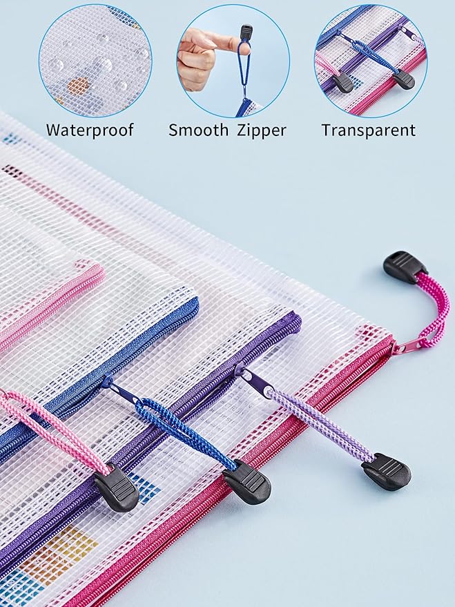 JARLINK 30 Pack 8 Sizes Mesh Pouch, 9 Colors, Waterproof Zipper File Bags Document Multipurpose Travel Bags for Office, School, Board Game, Puzzles, Cosmetics, Travel Accessories, and Home Organize