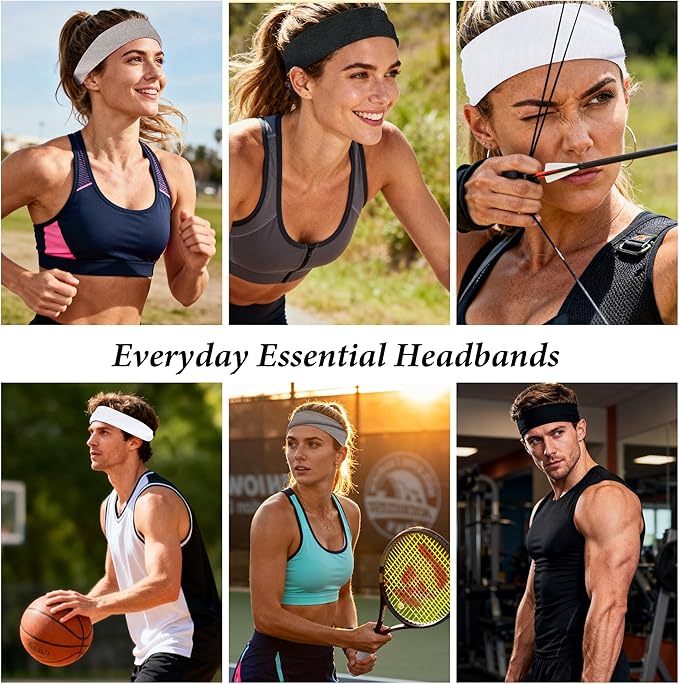 Headbands for Women Non-Slip Workout Hair Bands, 6 Pack Stretchy Athletic Soft Sweatbands, Elastic Cloth Fabric Headband, Fashion Head Bands for Yoga Running Sports Gym Sports Exercise