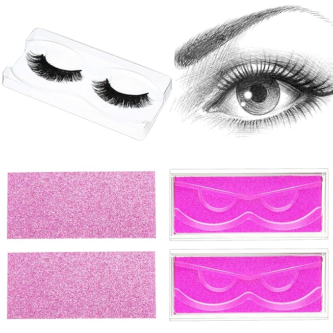 Maitys 50 Sets Empty Lash Case Set, Include Empty Eyelash Box Packaging Storage Box, Eyelash Boxes Tray False Storage, Internal Background Paper(Pink)