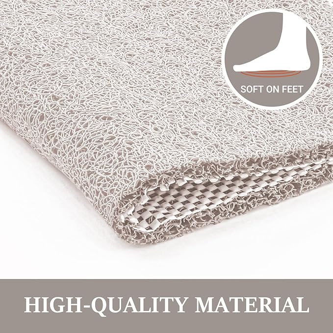 LuxStep Shower Mat Bathtub Mat,32x16 inch, Non-Slip Bath Mat with Drain, Quick Drying PVC Loofah Bathmat for Tub,Shower,Bathroom,White