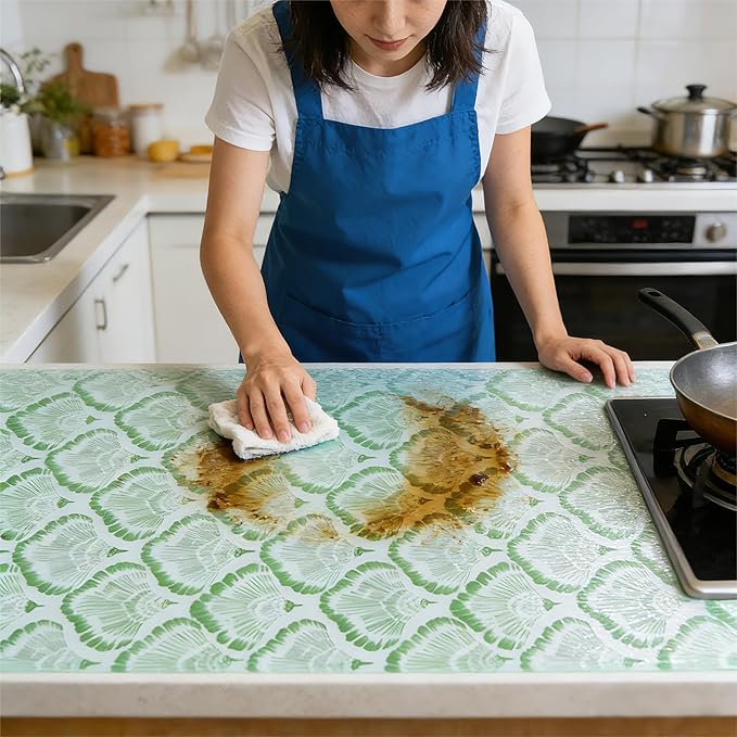 Shelf and Drawer Liner, 17in x 20FT Double Layer PVC Non-Adhesive Non-Slip Waterproof, Green Leaf for Kitchen Cabinets, Pantry, Bathroom, Dresser with Knife and Tape Measure
