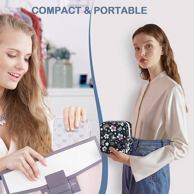 Period Bag Pouch, Leather Sanitary Napkin Storage Bag for Girls Womens, Portable Sanitary Napkin Period Pad Pouch Bag for Purse, Small Make Up Bags(Flower Butterflies)