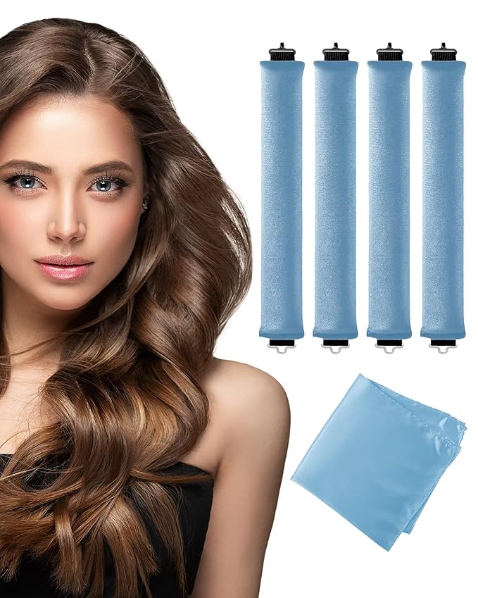 Heatless Curls Overnight with Satin Head Scarf, Velvet Hair Rollers for Blowout Look, No Heat Curling Rod for Long Thick Hair, Soft Sleep In Flexi Rods