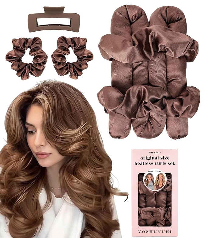 Satin Heatless Hair Curler Curling Rod Set - Soft Jumbo Large Flexi Rods Hair Rollers Curlers to Sleep In for Women, No Heat Heatless Curls Overnight Blowout Rods for Long Hair Volume Blowout Look