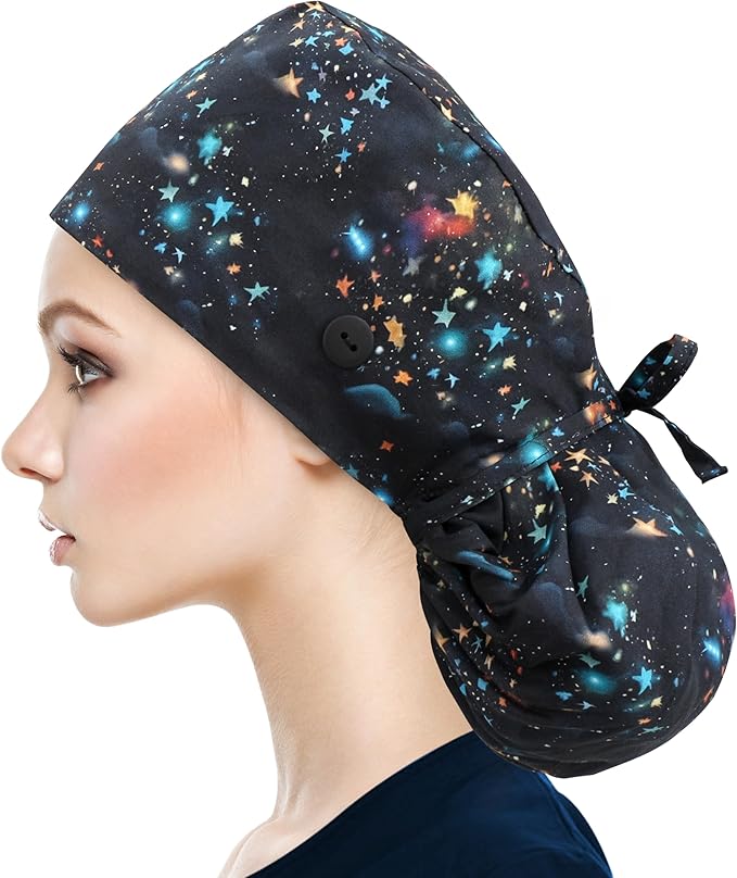QBA Adjustable Working Cap with Button, Satin-Lined Hat, Cotton Working Hat Sweatband, Elastic Tie Back Hats Unisex