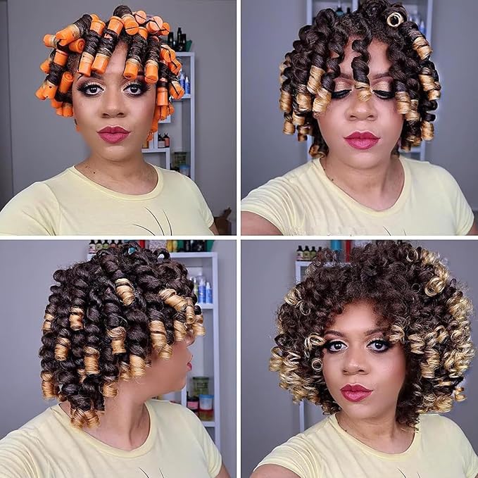 60Pcs Hair Perm Rods Set - 3 Sizes Plastic Cold Wave Rods with Elastic Rubber Band Non Slip, Perming Rods for Long Short Natural Hair Hairdressing Tools（Purple+Orange+Beige)