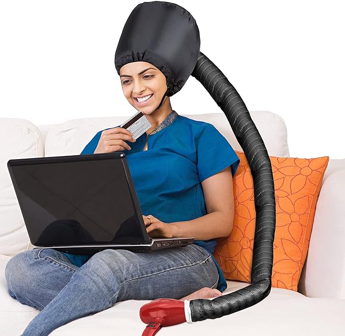 Hair Dryer Bonnet Accessories Adjustable Portable Hooded Hair Dryer for Hair Styling, Hair Color, Hair Condition and More - Black