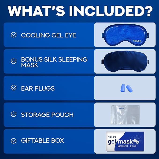 Ticlo's Cooling Eye Mask for Puffy Eyes - Gift Ready Box - Gel Eye Mask for Sleeping, Cold Compress for Dark Circles, Cold Reusable Compress for Migraines, Headaches, and Post-Surgery Recovery