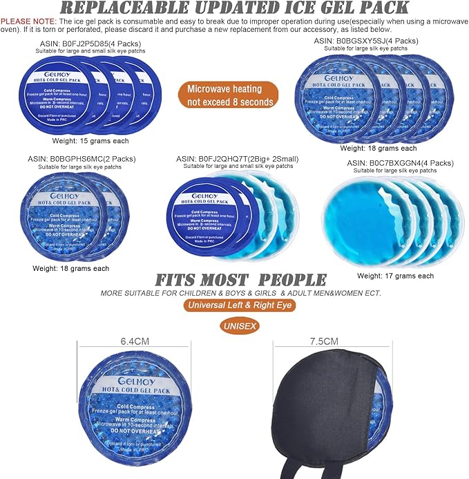 Cooling Eye Patches for Puffy Eyes, Pure Silk Ice Eye Patch, Single Eye Mask, Medical One Eye Cover Cold Hot Therapy Strabismus Lazy Eyes After Surgery Adult Kid Pirate Eyepatch (Blue New)