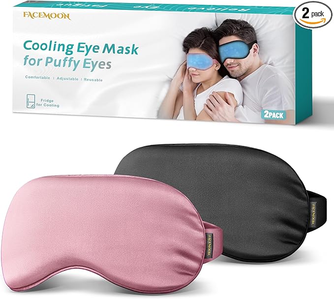 2PCS Cold Eye Mask - Cooling Eye Mask for Puffy Eyes, Cold Compress for Dark Circles, Tired Eyes, Headache, Migraines Relief - Reusable Gel Ice Pack, Weighted Sleep Mask(Black, Pink)