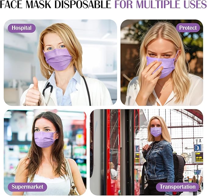 Disposable Face Mask For Adults - Travel Essentials, 100 Pack Individually Wrapped, 4 Ply Protection,Safety Masks Disposable