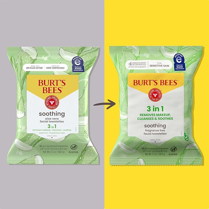 Burt's Bees Aloe Vera Face Wipes, for Sensitive Skin, Soothing Makeup Remover & Facial Cleansing Towelettes, 30 Ct. (18-Pack)