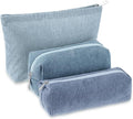 3 Pcs Makeup Bag Set for Women Corduroy Cosmetic Pouch Aesthetic Smile Travel Toiletry Bag Cute Purse Pouch Pencil Case Makeup Brushes Storage Organizer with Zipper(Blue,Gradient)