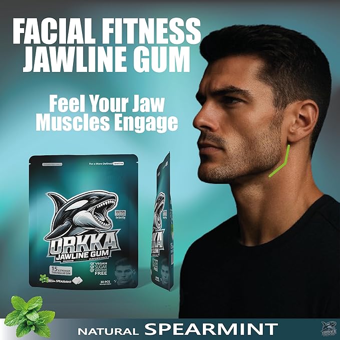 ORKKA Jawline Gum 15x Hardness | Ultra Hard Chewing Gum for Jawline Training & Mewing | Facial Fitness & Jaw Exercise Gum | Sugar Free, Calorie Free, Premium Performance Gum for Men & Women