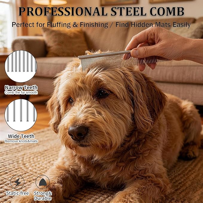 Slicker Brush for Dogs, Large Dog Brush to Long Haired Dogs for Poodles Doodles Goldendoodles Bernedoodles, Long Pin Grooming Kits to Dematting & Reducing Tangles and Fluff, Purple