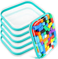 Sanwuta 6 Pcs Clear Hard Zipper Case Plastic Zipper Pouches Transparent Makeup Bag Pencil Case Pouches Toiletry Diaper Bag for Travel Toy Storage Organizer Bins(Teal,9.84 x 7.87 x 2 Inch)