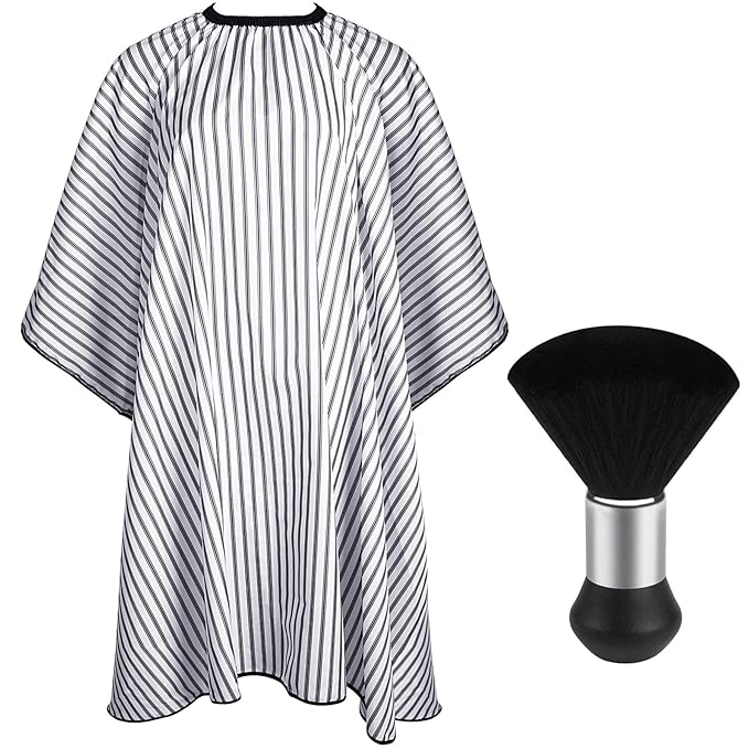 FEBSNOW Professional Hair Cutting Cape with Neck Duster Brush, Salon Barber Cape, Hair Cutting Accessories (Stripe)…